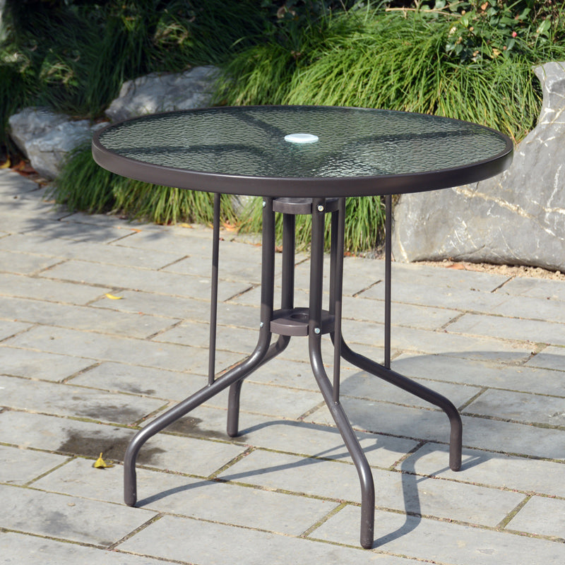 Modern Glass Patio Table Scratch Resistant Dining Table with Metal Base