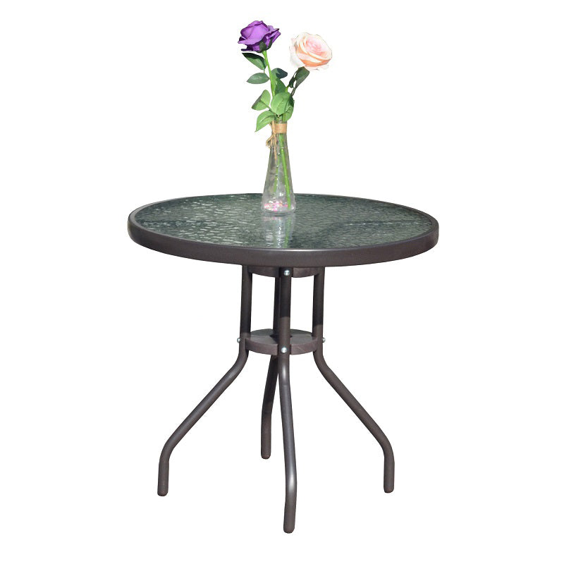 Modern Glass Patio Table Scratch Resistant Dining Table with Metal Base