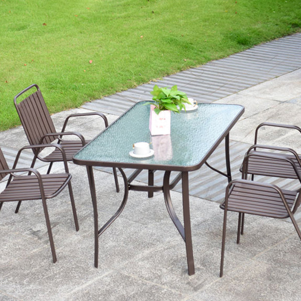Modern Glass Patio Table Scratch Resistant Dining Table with Metal Base