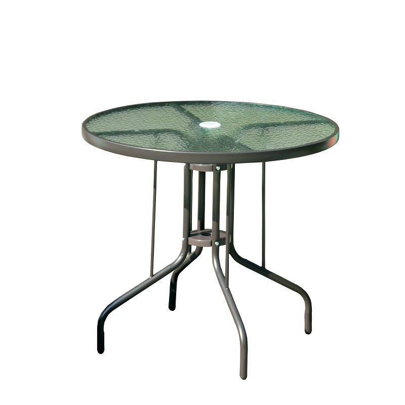 Modern Glass Patio Table Scratch Resistant Dining Table with Metal Base