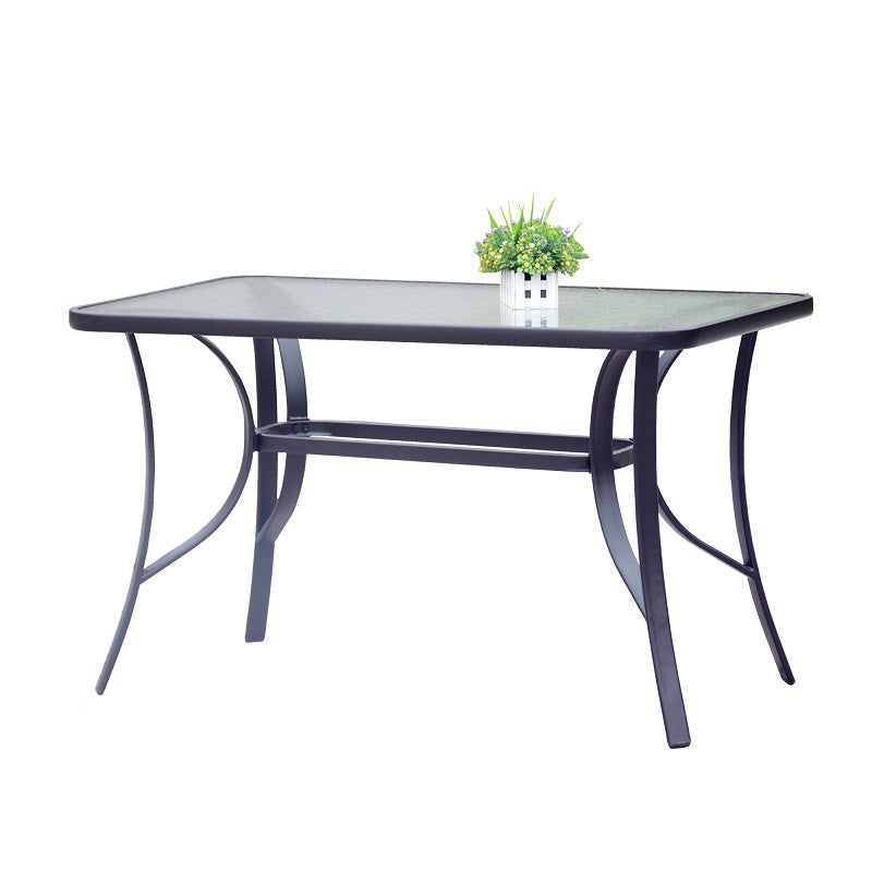 Modern Glass Patio Table Scratch Resistant Dining Table with Metal Base