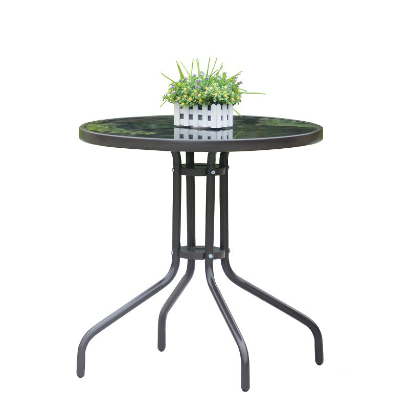Modern Glass Patio Table Scratch Resistant Dining Table with Metal Base