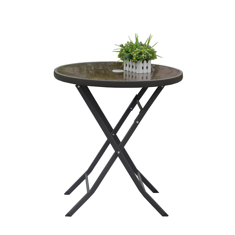 Modern Glass Patio Table Scratch Resistant Dining Table with Metal Base