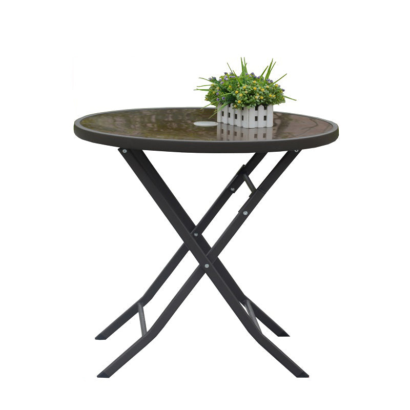 Modern Glass Patio Table Scratch Resistant Dining Table with Metal Base