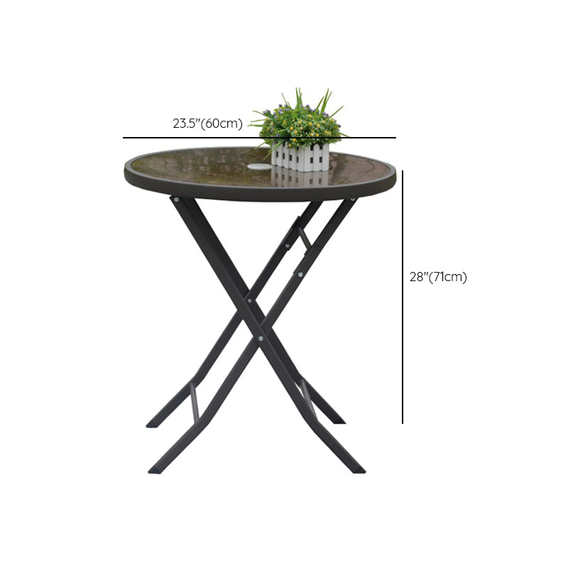 Modern Glass Patio Table Scratch Resistant Dining Table with Metal Base