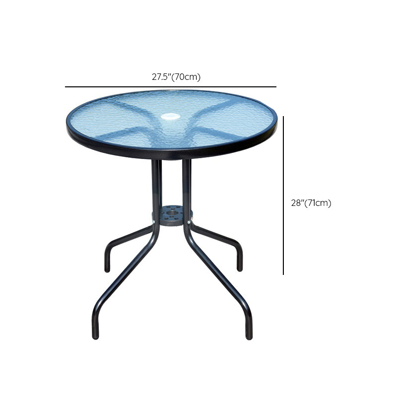 Modern Glass Patio Table Scratch Resistant Dining Table with Metal Base