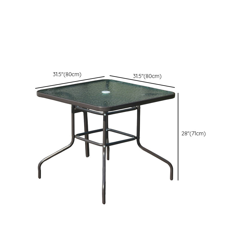 Modern Glass Patio Table Scratch Resistant Dining Table with Metal Base