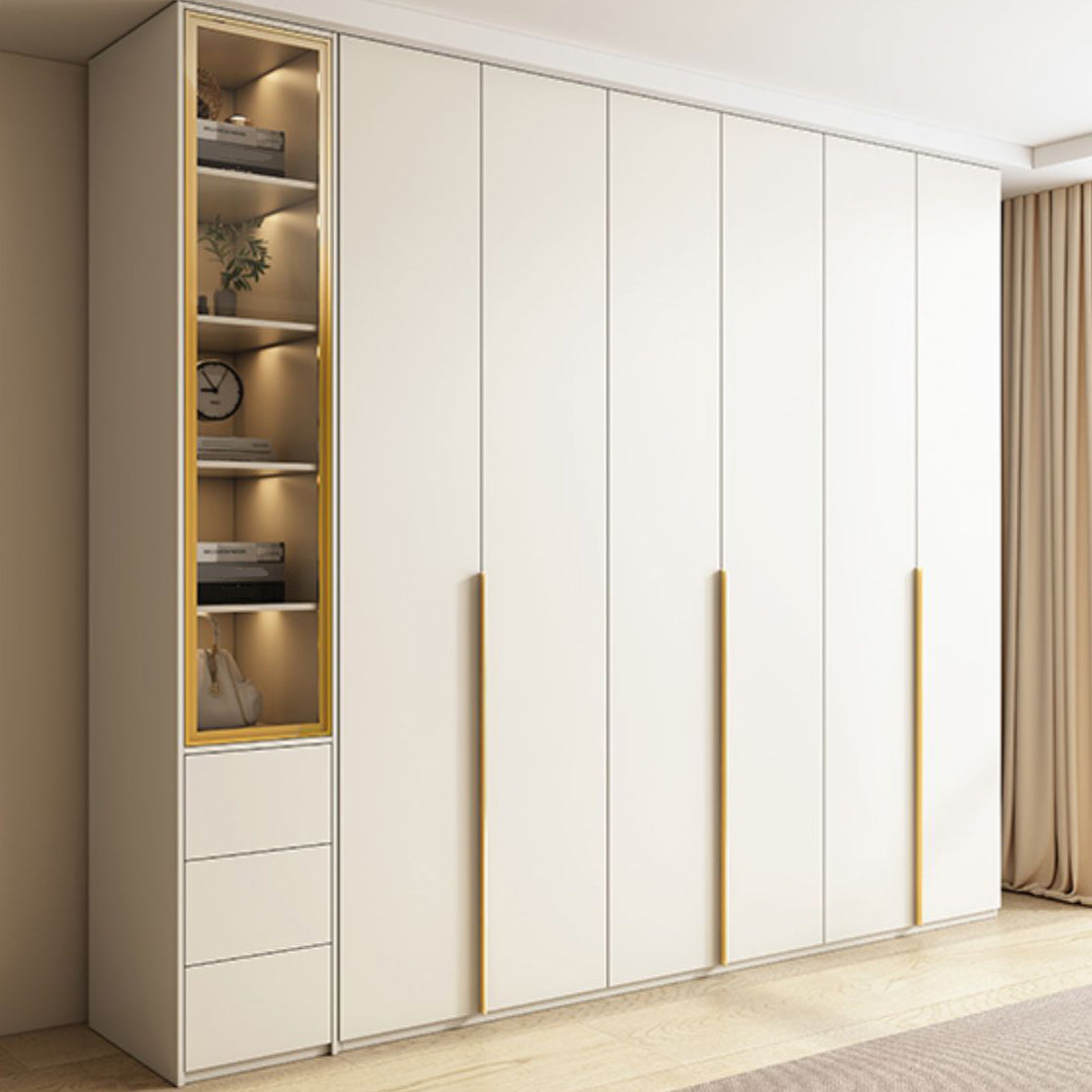 Modern Artificial Wood Wardrobe Freestanding Wardrobe in White