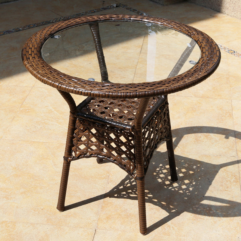 Rattan and Glass Patio Table Industrial Water Resistant Bistro Table