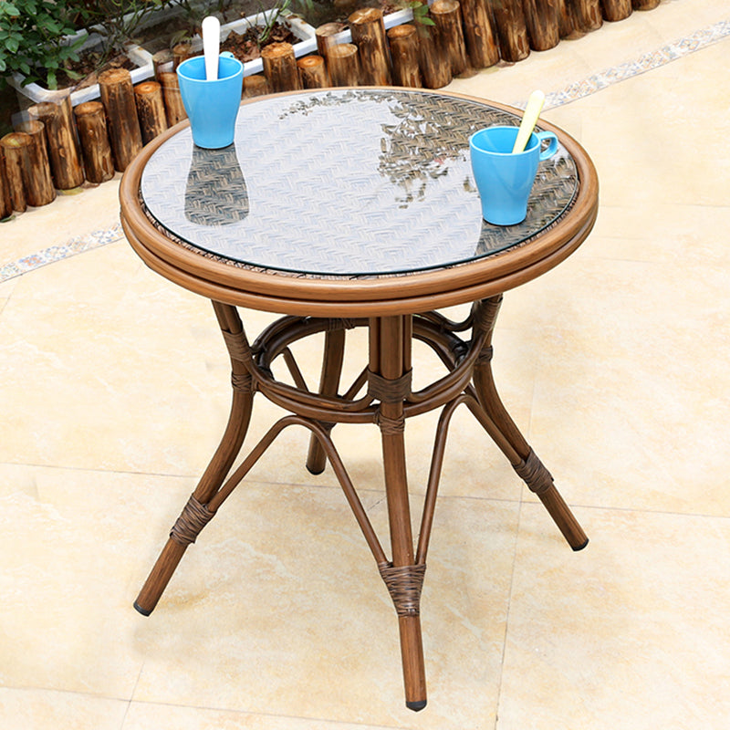 Rattan and Glass Patio Table Industrial Water Resistant Bistro Table