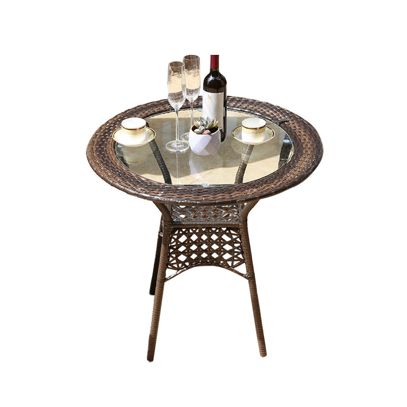 Rattan and Glass Patio Table Industrial Water Resistant Bistro Table