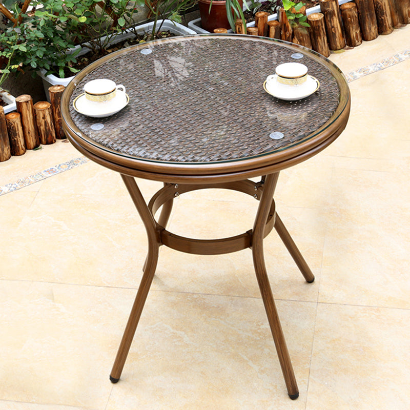 Rattan and Glass Patio Table Industrial Water Resistant Bistro Table