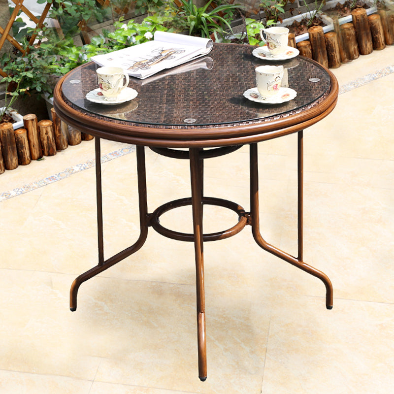 Rattan and Glass Patio Table Industrial Water Resistant Bistro Table