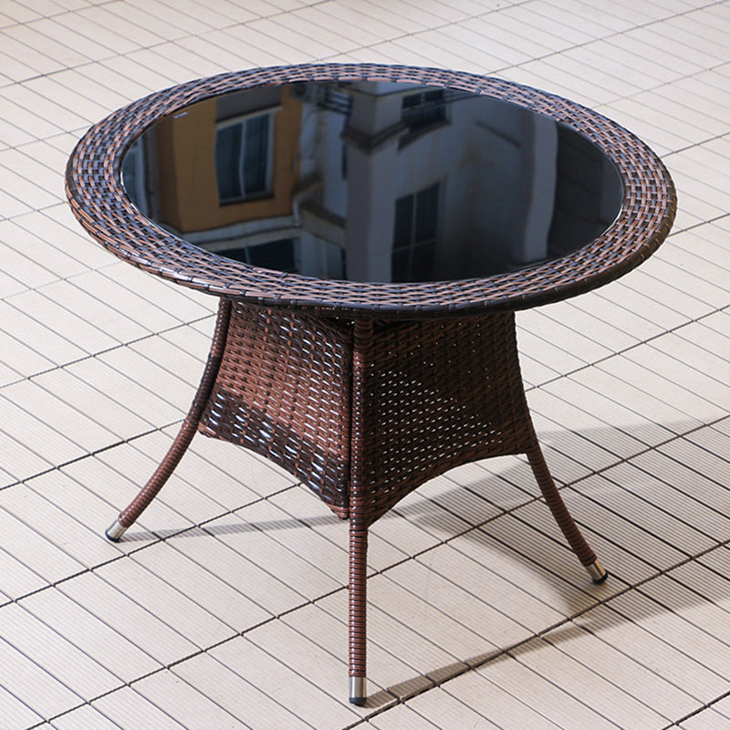 Rattan and Glass Patio Table Industrial Water Resistant Bistro Table