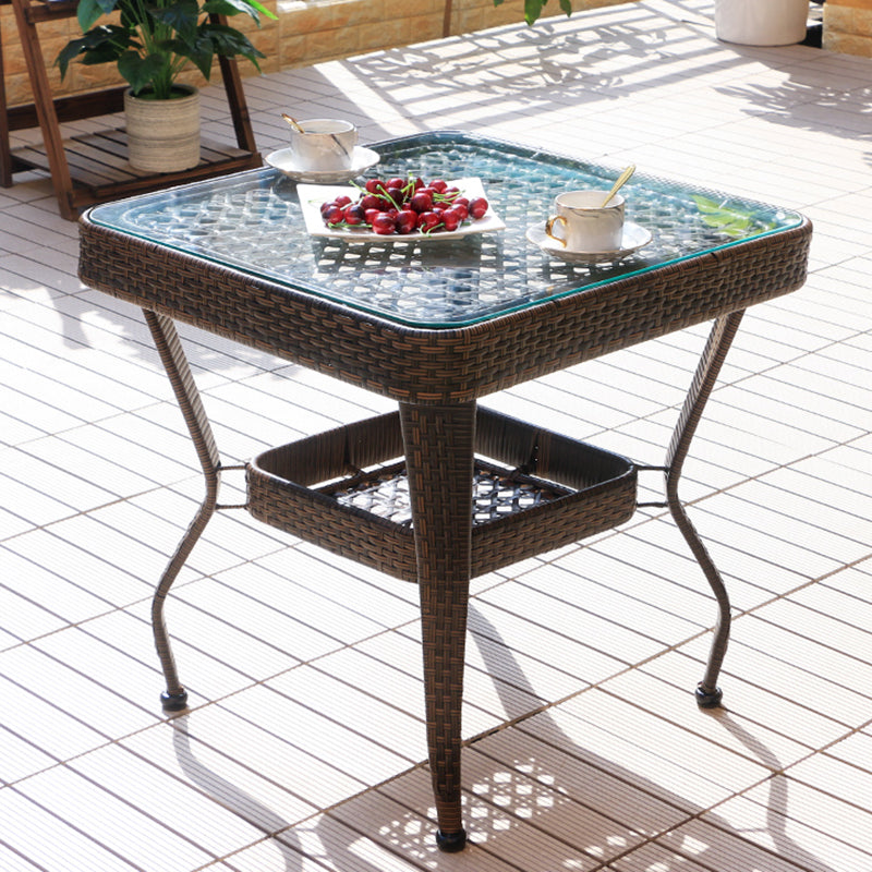 Rattan and Glass Patio Table Industrial Water Resistant Bistro Table