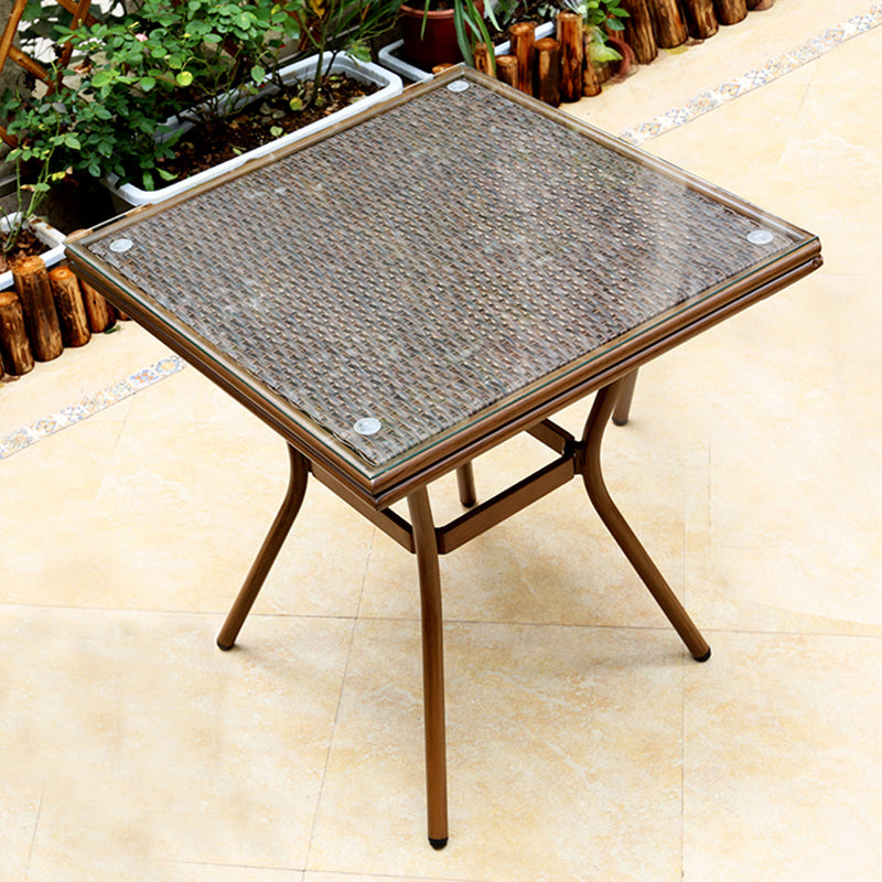 Rattan and Glass Patio Table Industrial Water Resistant Bistro Table