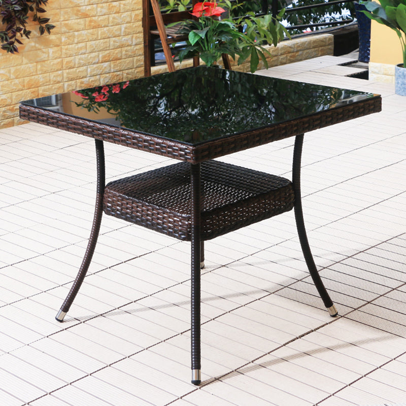 Rattan and Glass Patio Table Industrial Water Resistant Bistro Table