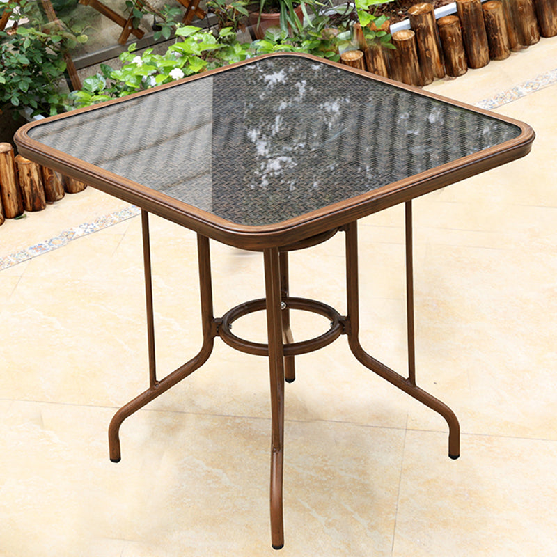 Rattan and Glass Patio Table Industrial Water Resistant Bistro Table