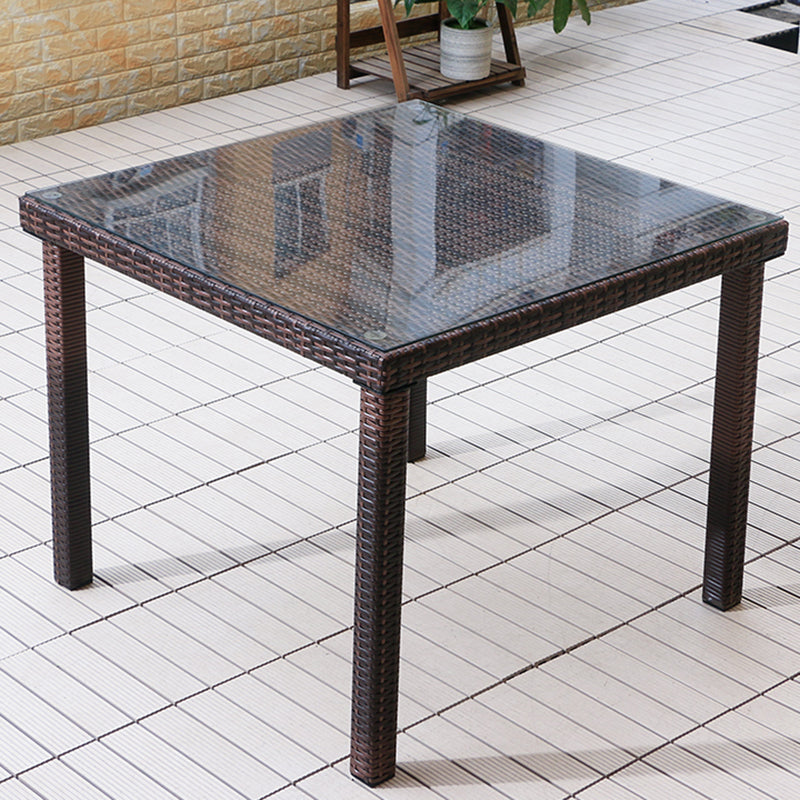 Rattan and Glass Patio Table Industrial Water Resistant Bistro Table