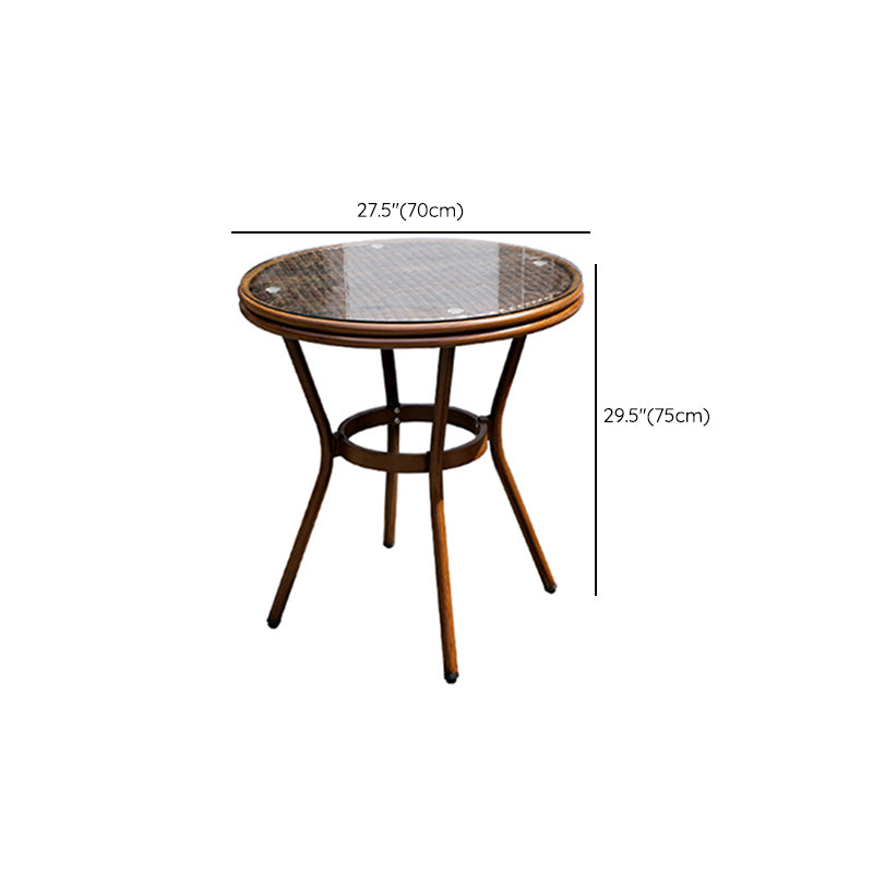 Rattan and Glass Patio Table Industrial Water Resistant Bistro Table