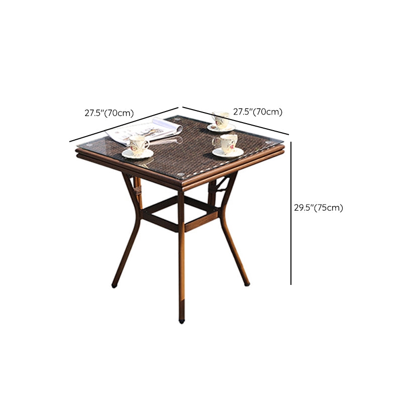 Rattan and Glass Patio Table Industrial Water Resistant Bistro Table