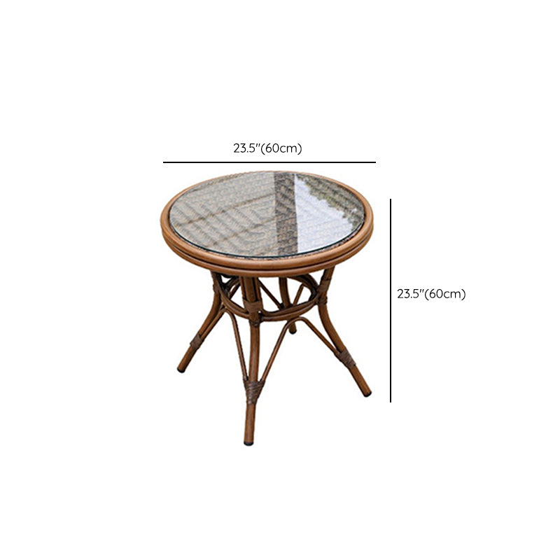 Rattan and Glass Patio Table Industrial Water Resistant Bistro Table