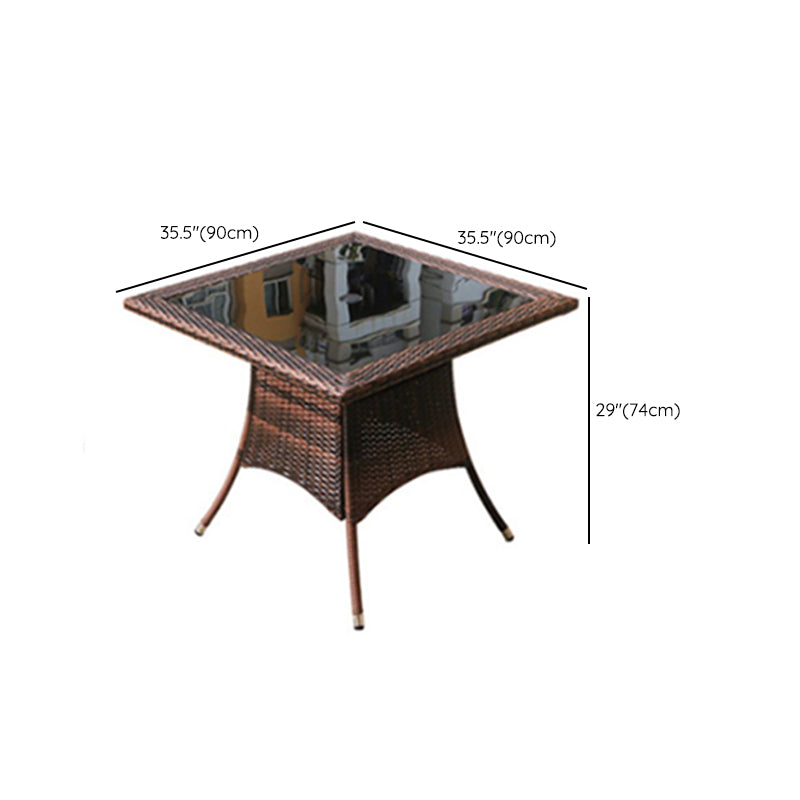 Rattan and Glass Patio Table Industrial Water Resistant Bistro Table