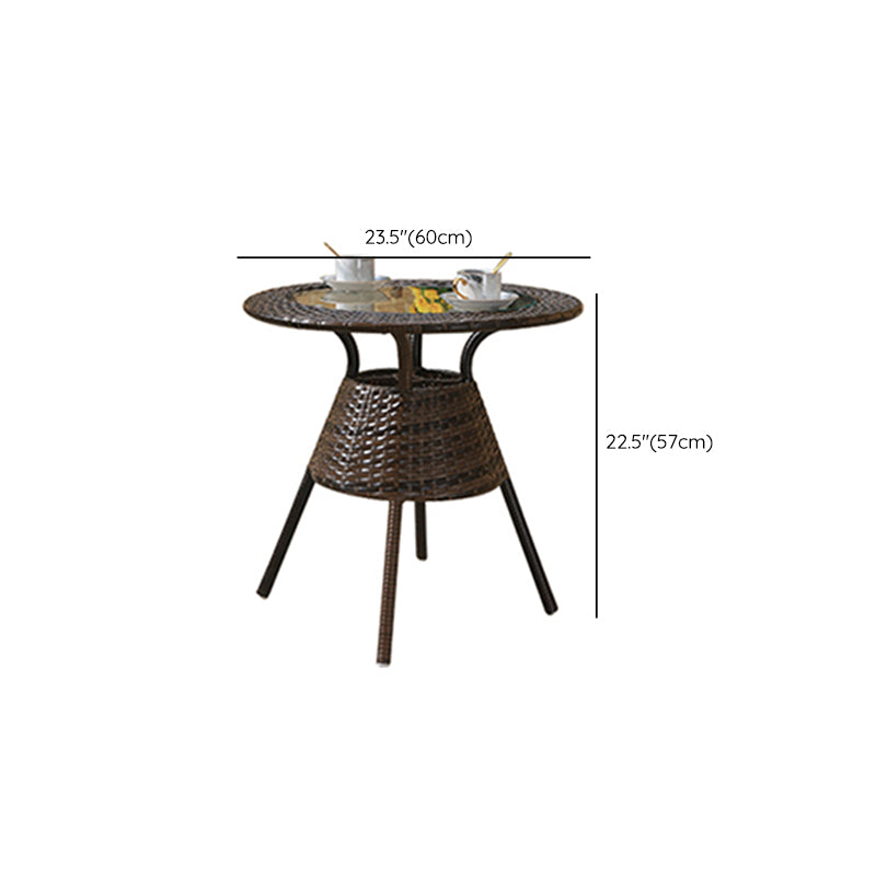 Rattan and Glass Patio Table Industrial Water Resistant Bistro Table