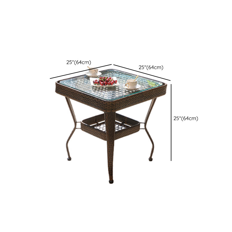 Rattan and Glass Patio Table Industrial Water Resistant Bistro Table