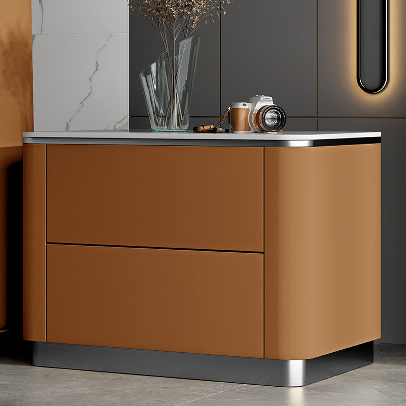 Stone Accent Table Nightstand Glam Bedside Cabinet with Drawers