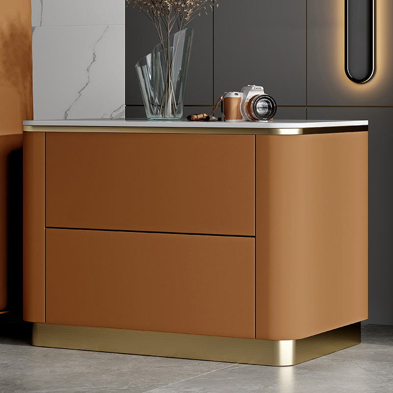 Stone Accent Table Nightstand Glam Bedside Cabinet with Drawers