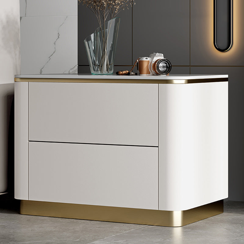 Stone Accent Table Nightstand Glam Bedside Cabinet with Drawers