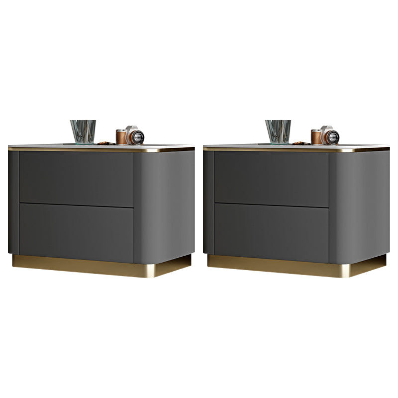 Stone Accent Table Nightstand Glam Bedside Cabinet with Drawers