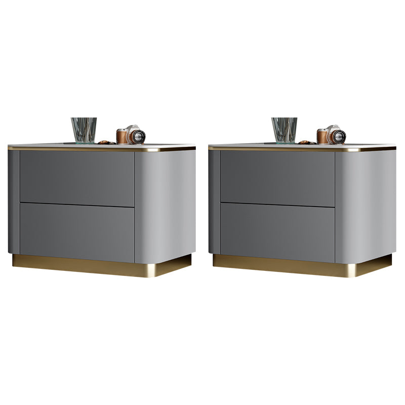 Stone Accent Table Nightstand Glam Bedside Cabinet with Drawers