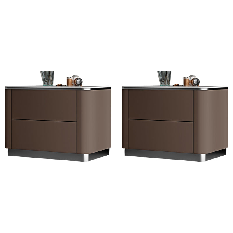 Stone Accent Table Nightstand Glam Bedside Cabinet with Drawers