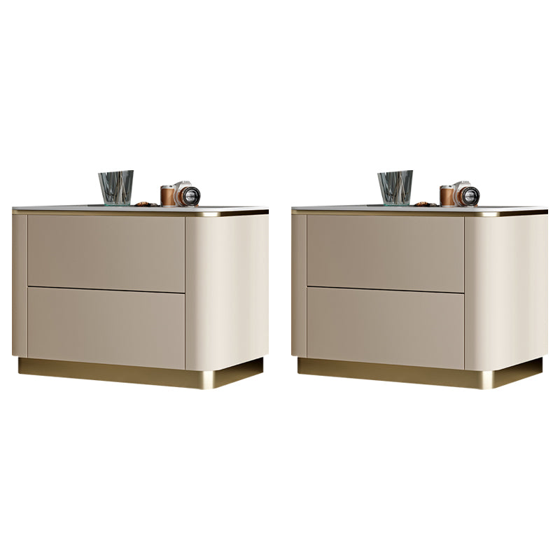 Stone Accent Table Nightstand Glam Bedside Cabinet with Drawers