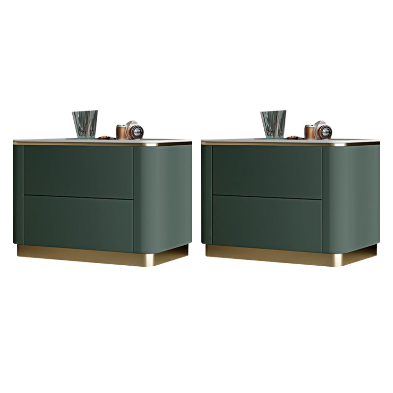 Stone Accent Table Nightstand Glam Bedside Cabinet with Drawers