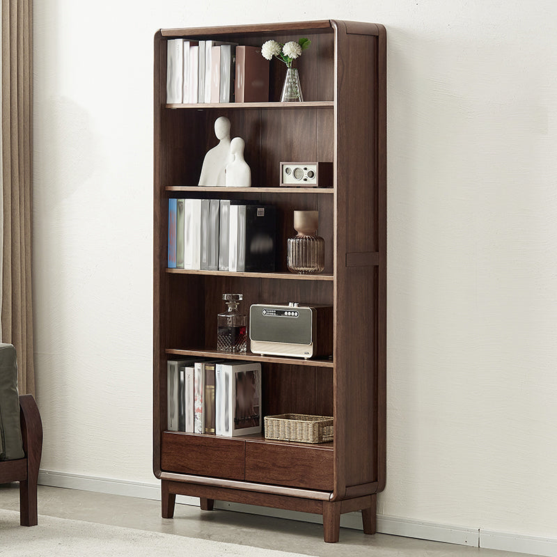 Modern Style Closed Back Bookshelf Standard Solid Wood Bookcase with Drawers
