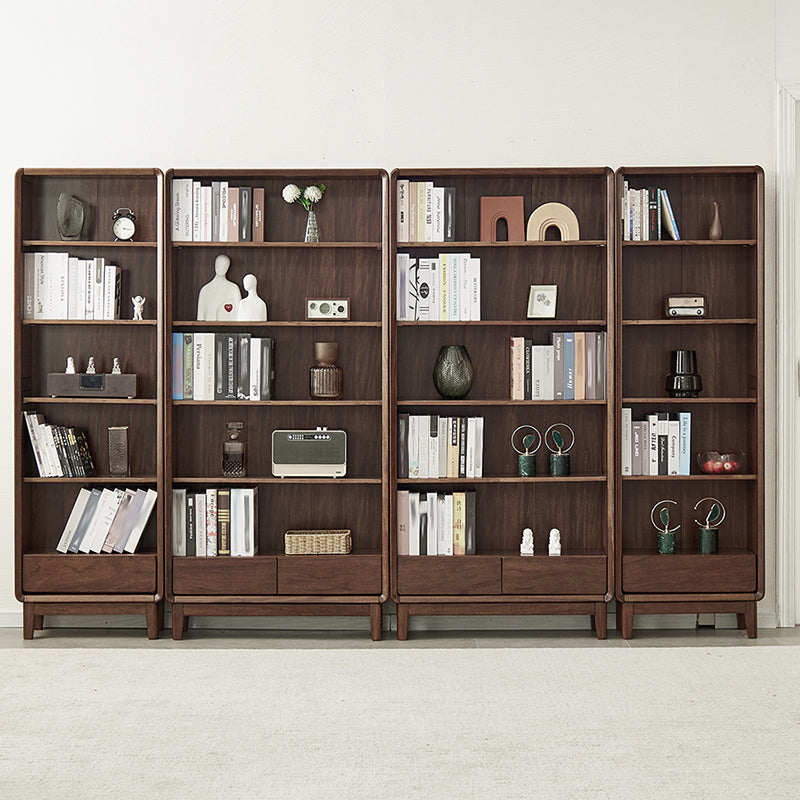 Modern Style Closed Back Bookshelf Standard Solid Wood Bookcase with Drawers