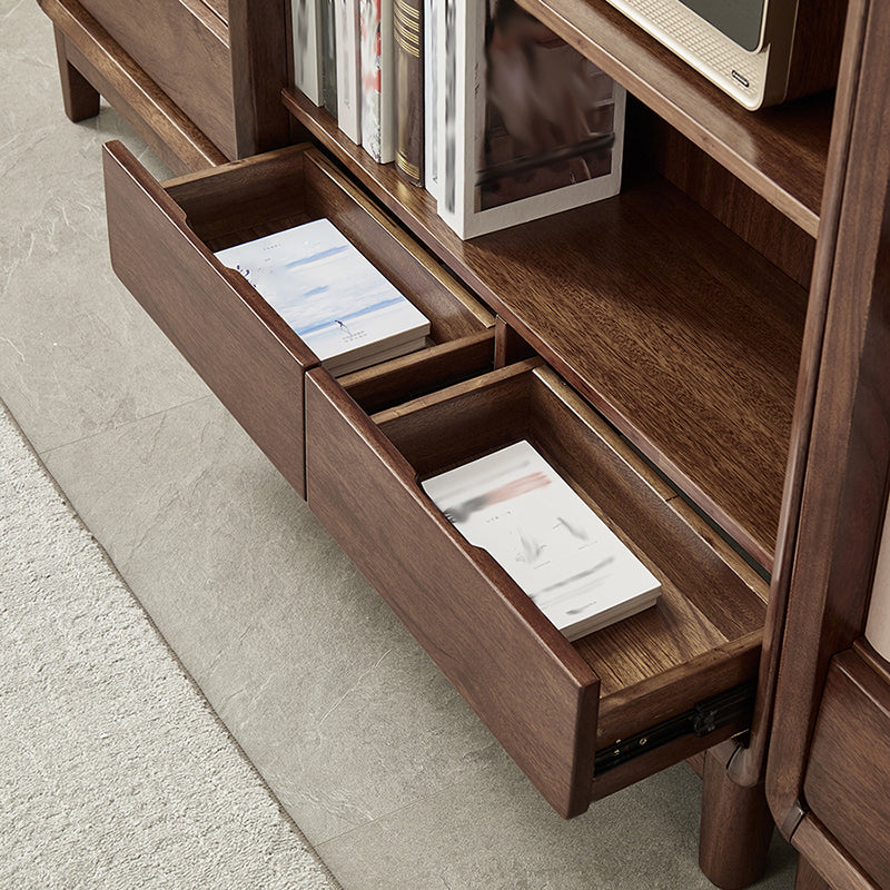 Modern Style Closed Back Bookshelf Standard Solid Wood Bookcase with Drawers