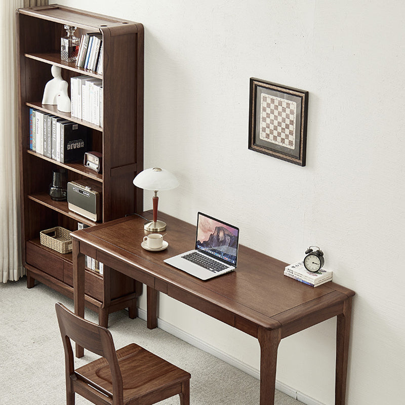 Modern Style Closed Back Bookshelf Standard Solid Wood Bookcase with Drawers