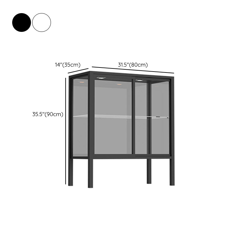 Modern Curio Cabinet Metal Storage Cabinet with Lighting for Dining Room