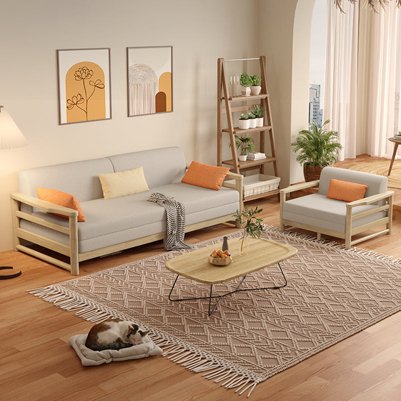 White Futon Sleeper Sofa in Linen Blend and Solid Wood with Pillow Included