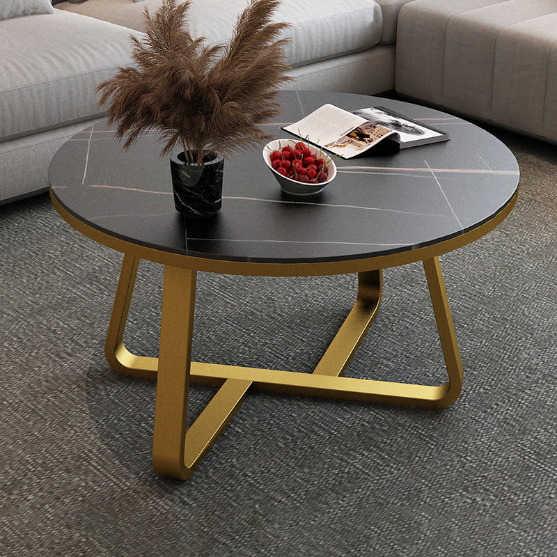 Round Slate Coffee Cocktail Table X-Base Coffee or End Table