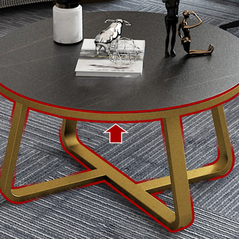 Round Slate Coffee Cocktail Table X-Base Coffee or End Table