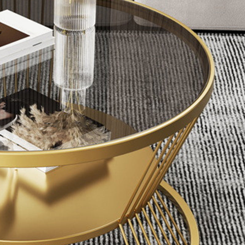 Round Coffee Cocktail Table Glass Top Frame Coffee or End Table with Storage Shelf