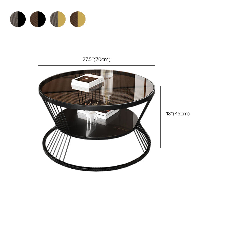 Round Coffee Cocktail Table Glass Top Frame Coffee or End Table with Storage Shelf