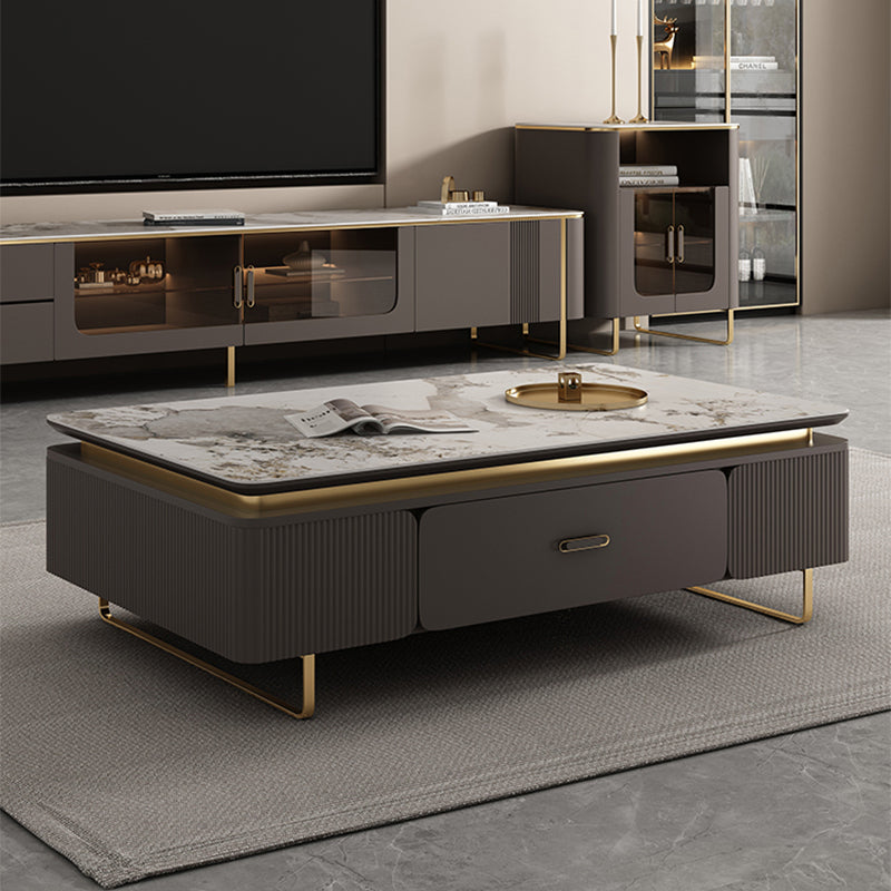 27" Wide Glam Cocktail Table Rectangle Stone Coffee Table with Drawer