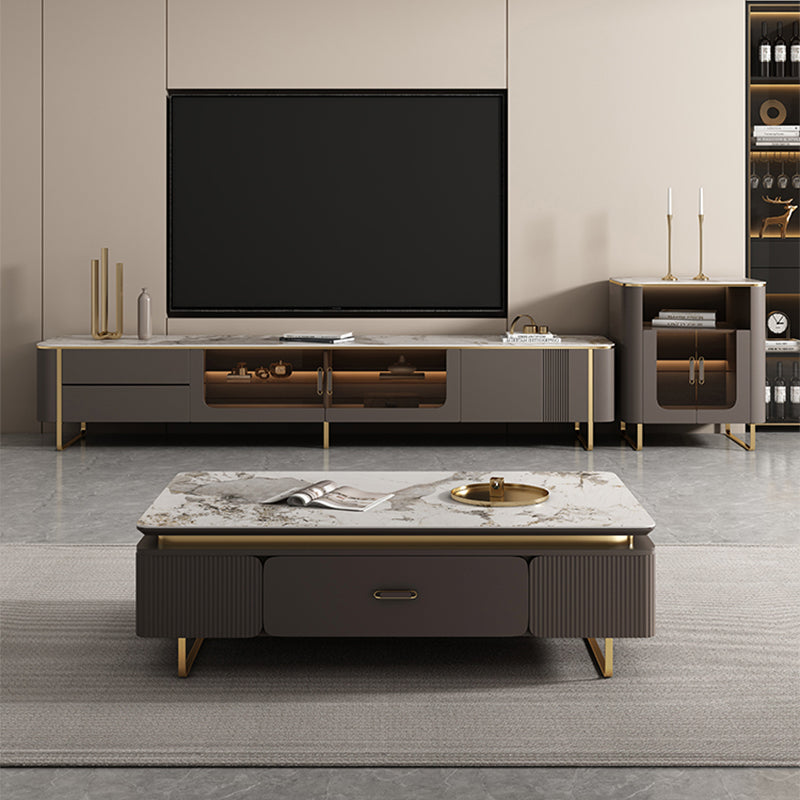 27" Wide Glam Cocktail Table Rectangle Stone Coffee Table with Drawer