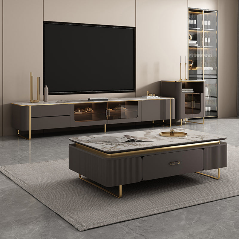 27" Wide Glam Cocktail Table Rectangle Stone Coffee Table with Drawer